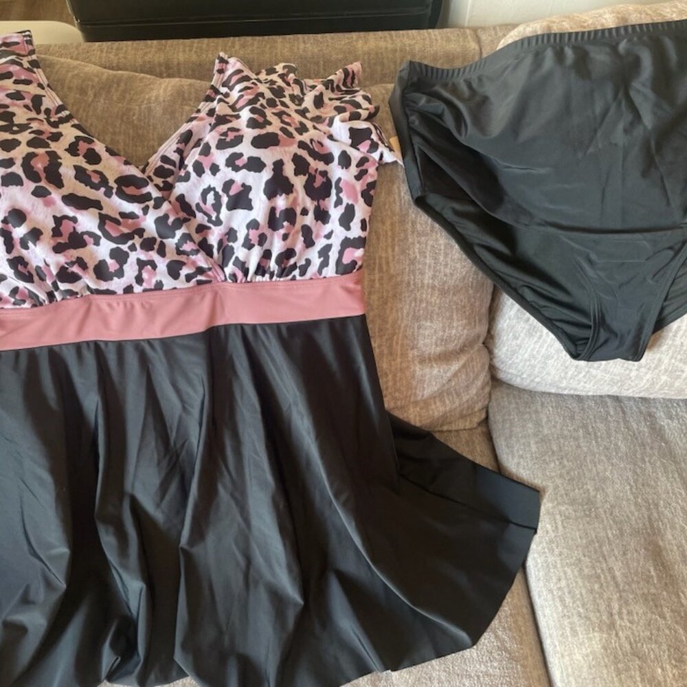 BloomChic Pink and Black Leopard Print Swim Dress